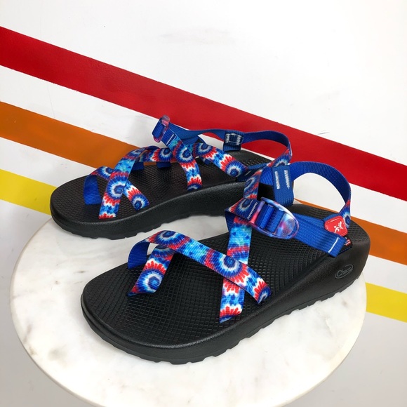 red white and blue chacos